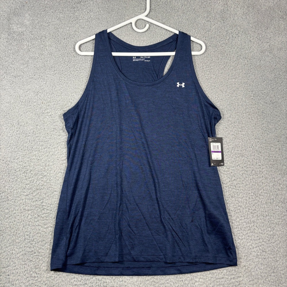 Under Armour Tank Top Womens XXL Navy Blue HeatGear Loose Fit Heathered NWT